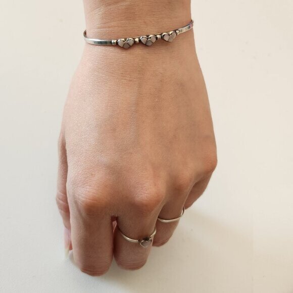 RARE! Navajo Pink Mussel Shell Heart Babies Bracelet Fits Small Adult Wrist b84 - Picture 8 of 10